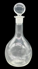 Vtg Liquor Wine Decanter Clear Glass Bottle With Etched Starbursts MCM Retro