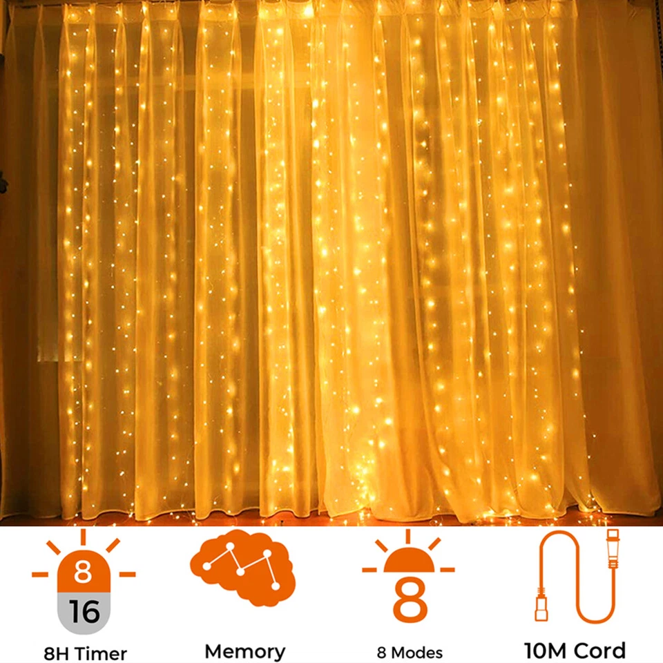 2mx2m Christmas LED Curtain Lights,200LED with 8 Modes,8 Hours Timer, Memory - Image 3 of 4