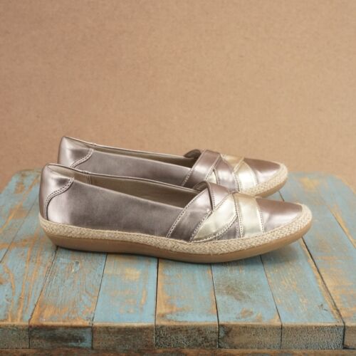 Clarks Collection Womens Espadrille Sneakers Metallic Gold Silver Leather 7.5 M - Picture 1 of 12