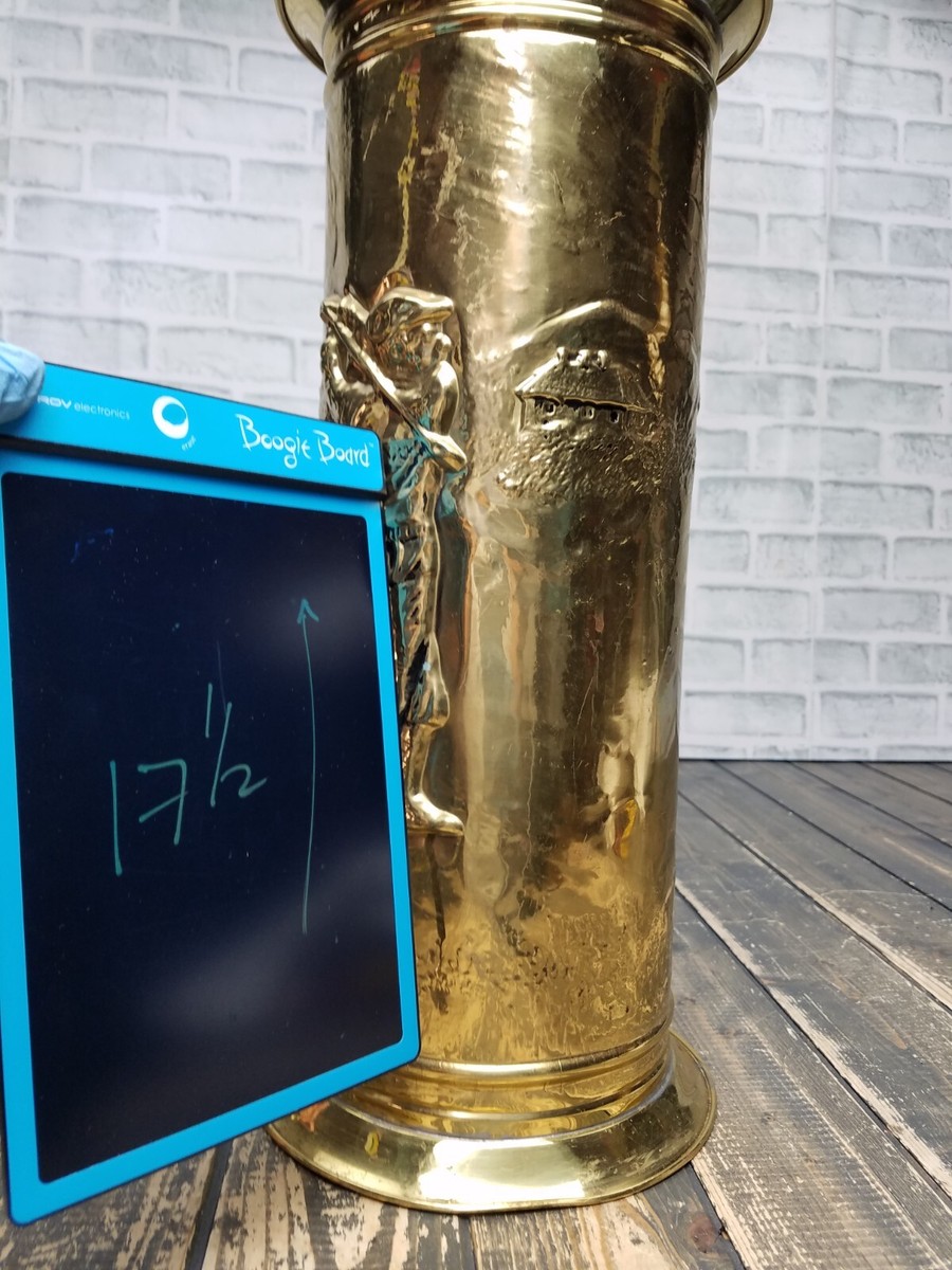 Vintage Brass Umbrella Cane Stand England Embossed Golf