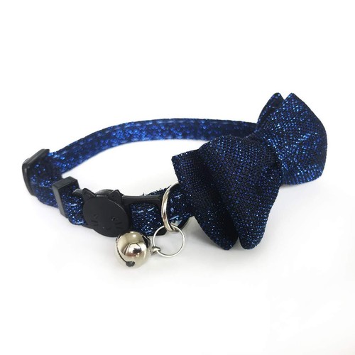 Blue Bling Cat Collar Breakaway with Bowtie & Bell Adjustable 7.4-10.8in - Picture 2 of 7