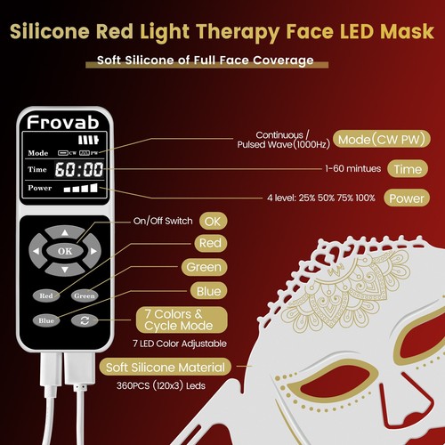 7 Colors Light Therapy Face LED Mask for Facial Skin Care,Frovab Therabody Mask - Picture 8 of 9