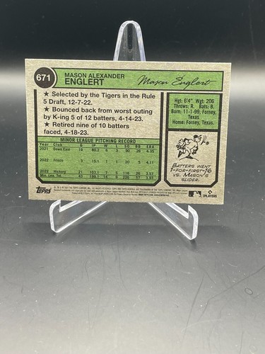 2023 Topps Heritage High Number #671 Mason Englert Tigers Rookie Card - Picture 7 of 8