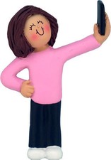 SELFIE (brunette female girl) CHRISTMAS ORNAMENT FREE SHIPPING