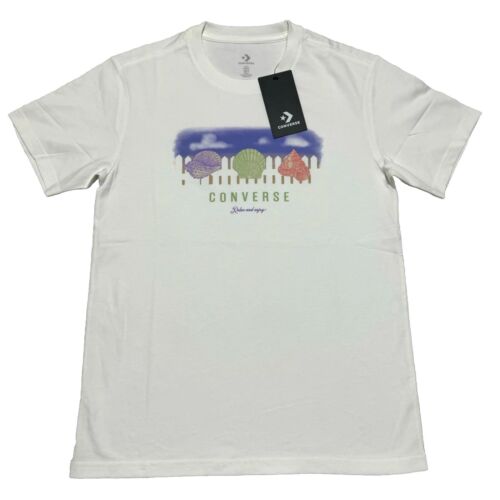 CONVERSE Women White Knit Tee Medium Shell Graphic T-Shirt Logo Short Sleeve NWT
