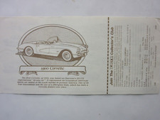 Ertl 1960 Corvette Info Sheet Collectors Club Application No 2588 Dated 188
