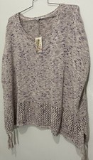 Johnny Was Poncho Knit Sweater With Tassels Purple Cream One Size Fits All NWT