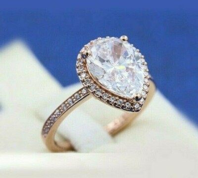 ECHT S925 ROSEGOLD RING TROPFEN BIRNE OVAL GEFORMT GRÖSSE 58 SALE 
