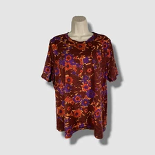 $24 INC Women's Brown Floral Printed Crewneck T-Shirt Top Plus Size 2X