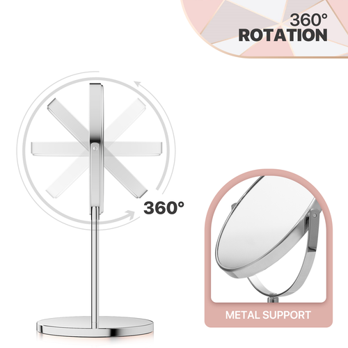 Round Makeup Vanity Mirror Tabletop Metal 1x/3x Magnificatio 360 Degree Rotation - Picture 6 of 8