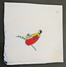 VTG Handkerchief Napkin Woman Plant Garden Embroidered Souvenir 9"