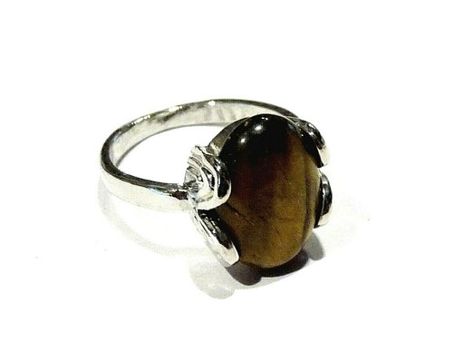 Bijou bague fantaisie alliage argenté œil de tigre taille 53 - Picture 2 of 3