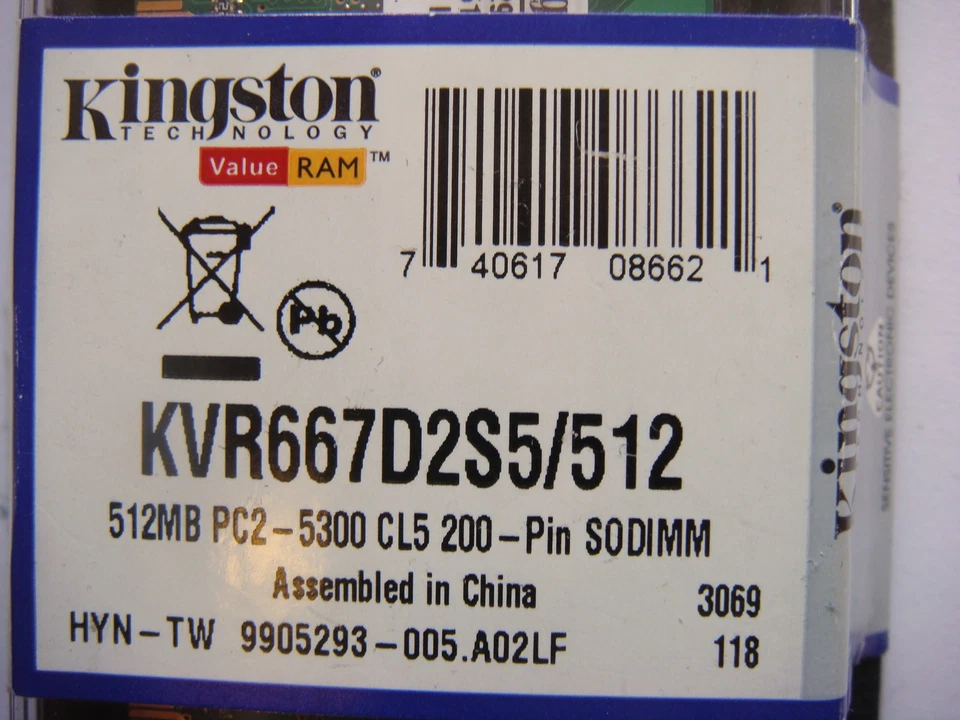 Kingston 512MB KVR667D2S5/512 200PIN SODIMM DDR2 PC2-5300 Ram/Memory  24001 *3W - Image 2 of 4