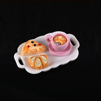 2sets Dollhouse Mini Kitchen Cake Bread Simulation Breakfast Set Food Play Props