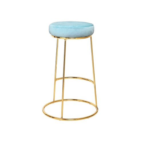 2 x New Kitchen Bar Stools Golden Legs Barstool Dining Chairs Blue Fabric - Picture 5 of 6