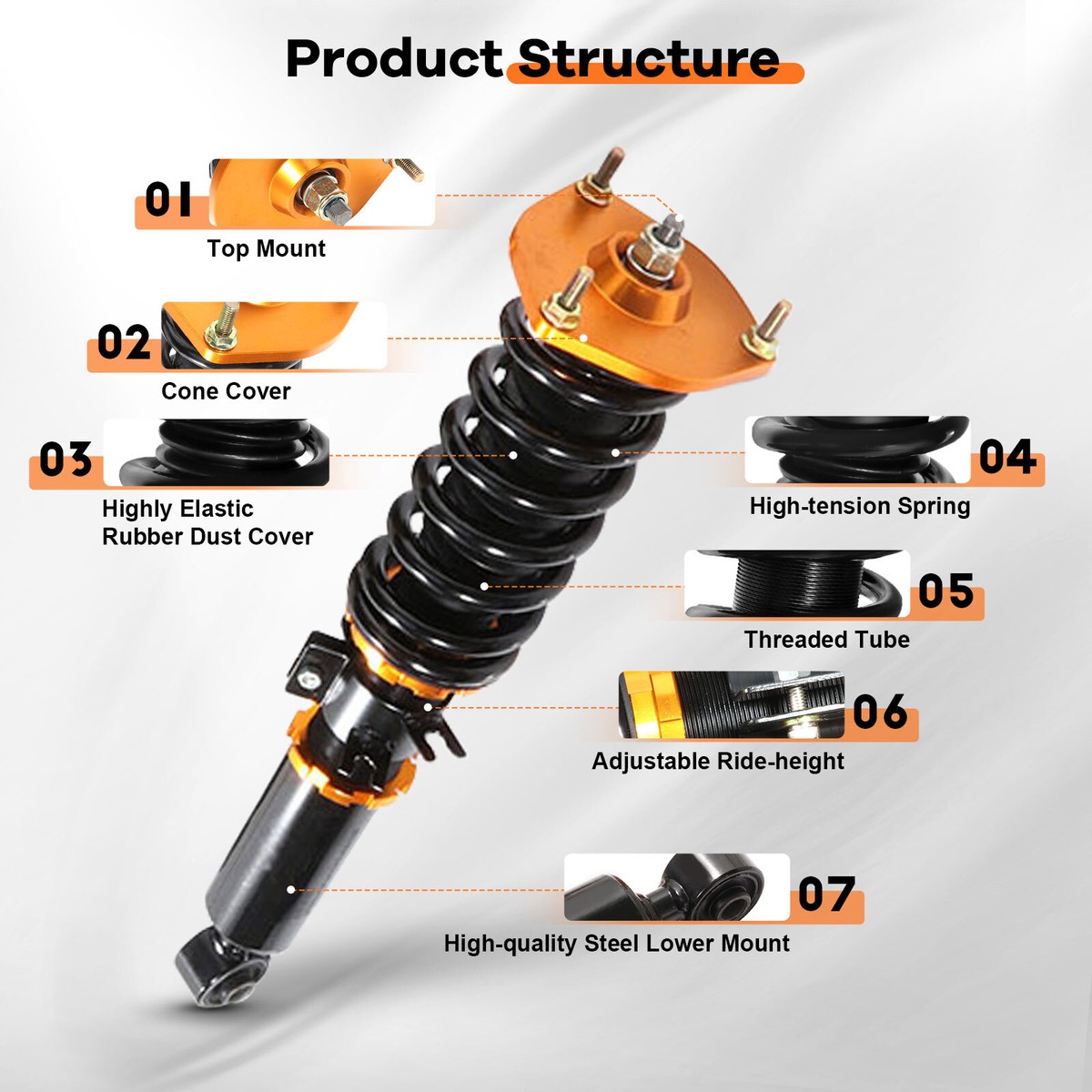 Kypris 9AT 160〜165 ボディ Coilovers For 2008-11 Nissan 370Z Base Coupe 2D Adjustable