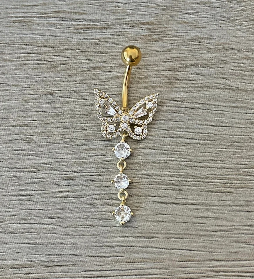 Anillo ombligo mariposa oro anillo ombligo chapado en oro plata joyería para mujer Foto 3 de 4