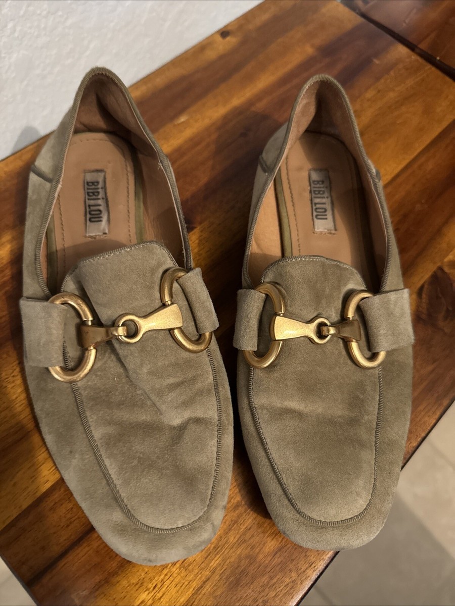 Womens Anthropologie BIBI LOU Zagreb Green Suede Loafers Shoes