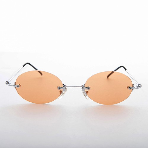 Orange Rimless Oval Colored Lens 90s Vintage Sunglasses - Piper - Picture 2 of 3