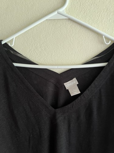 Chico's size 1 black v neck top w/elephant print with flowers 100% linen - cute - Picture 4 of 7