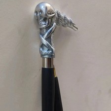 Designer Victorian Skull Cane   Black Wooden Walking Stick   Gothic Gift for Him