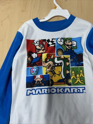 Super Mario Bros Mario Kart Boys Pajama Shirt White & Blue Nintendo Size 6 - Picture 3 of 7