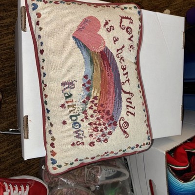 A Vintage Decorative Tapestry Pillow Love Is A Heart Full Of Rainbows