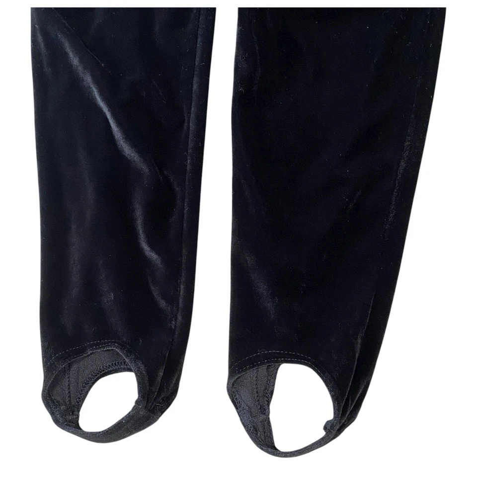VINTAGE 90s ONE STEP UP XL Black Velvet Stirrup Leggings Pants Stretchy Comfy - Image 3 of 4