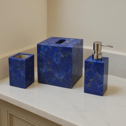 Luxury Lapis Lazuli Bathroom Set | Blue Stone Tissue Box, Soap Dispenser & Tumbl - Picture 5 of 6