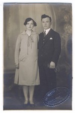 ANTICA FOTO RITRATTO ELEGANTE COPPIA IN ABITI TIPICI - ANNI'30