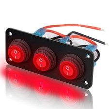 3 Gang Toggle Rocker Switch Panel Red LED Light for Car Marine Boat Waterproof