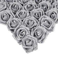 Silver Roses25PCS Glitter Roses Bouquet Silver Flowers with Crystal for Cake ...