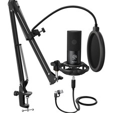 USB Microphone Kit with Boom Arm Shock Mount for Recording Voice and Streaming