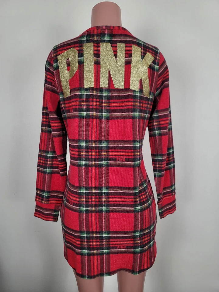 Victoria's Secret Pijama de Una Pieza Navidad Cuadros Henley Camisón Grande Foto 3 de 4