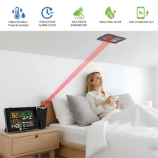 Projection Alarm Clock Weather Station Wireless Indoor Outdoor Temp & Humidity