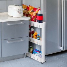 Unidad de estantería móvil que ahorra espacio 3 ruedas de estante refrigerador unidad organizadora estrecha