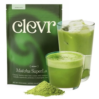 Clevr Matcha SuperLatte, Instant Ceremonial Grade, Superfood Powder 12 Ounce