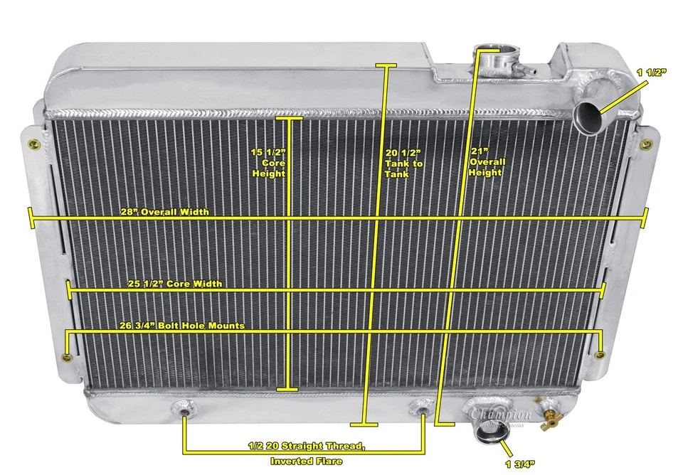 CHAMPION 3 FILAS RADIADOR ALUMINIO VENTILADORES 12" 1964 1965 CHEVY MALIBU EL CAMINO Foto 3 de 4