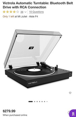 Victrola VPT-800 Bluetooth Fully Automatic Record Player Turntable Black