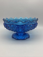 Vintage Fenton Cobalt Blue Hobnail Footed Glass Pedestal 6 Slots Candle Holder