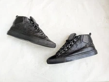 Balenciaga Arena Black Men 11 44 Leather High Top Sneakers Shoes Lace Up Black 