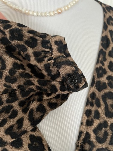 H&M braun schwarz Leopard Animal Print Wickel Midi V Ausschnitt Langarm Kleid 38 6 - Bild 13 von 15