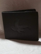Mens Leather Bifold Slim Design Embossed Eagle Wallet Black