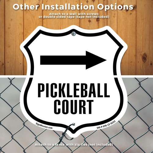 Pickleball Court Right Arrow Shield Shaped Sign With Stake Weather Resistant - Picture 7 of 14