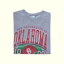 NCAA VTG Y2K RETRO OU SOONERS OKLAHOMA FOOTBALL COTTON GRAY GRAPHIC T SHIRT SZ L
