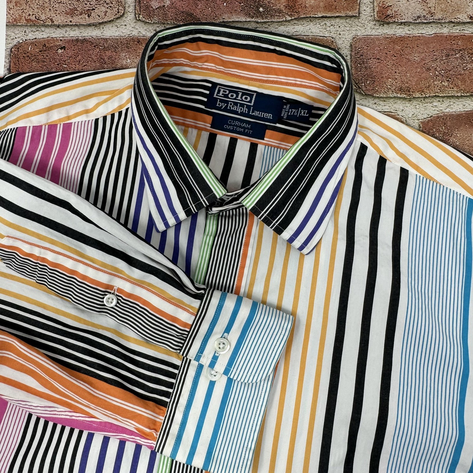Polo Ralph Lauren Shirt Mens XL Multicolor Stripe Curham Custom Fit Button Front
