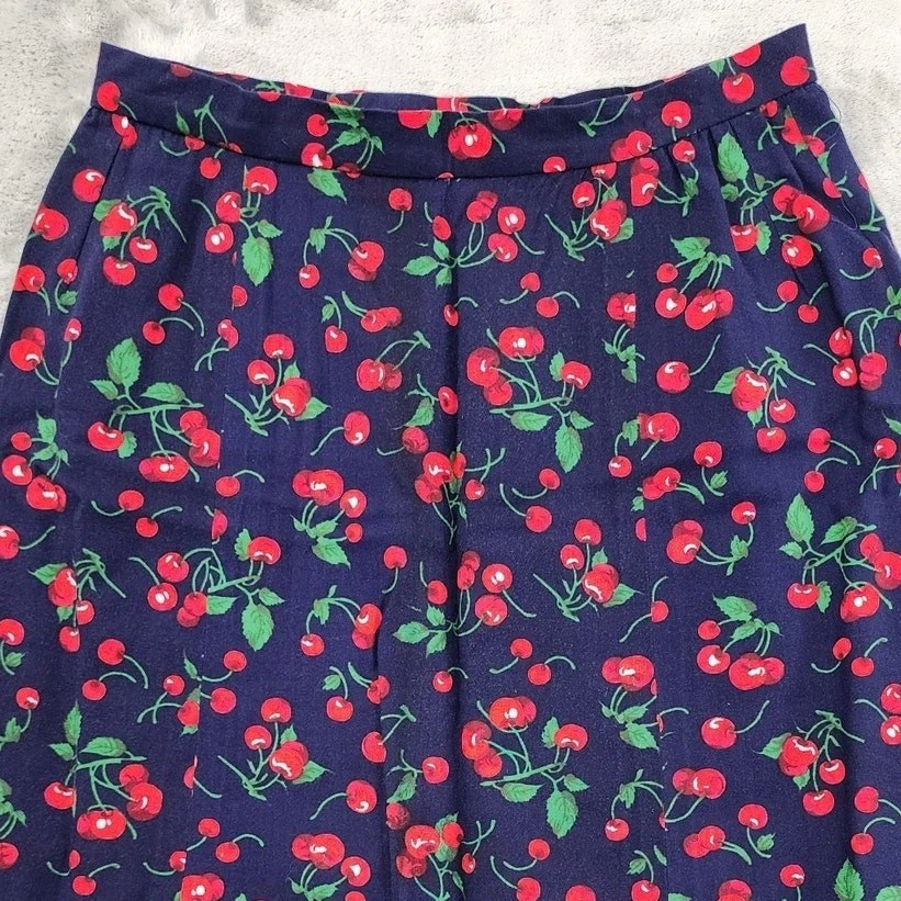 Falda De Colección Años 60 Mujer S Azul Rojo Cereza Estampado Lápiz Forrada Movible Pinup Oficina Foto 2 de 4