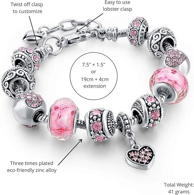 Beautiful heart charm bracelet 925 sterling silver women girls jewelry gift uk