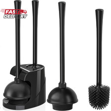 Toilet Plunger and Brush Set, Silicone Toilet Brush and Plunger with Holder for