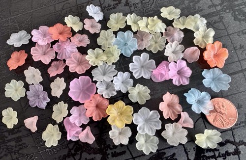Vintage West German Frosted Lucite Plastic No Hole Flower Embellishments Mix 60
